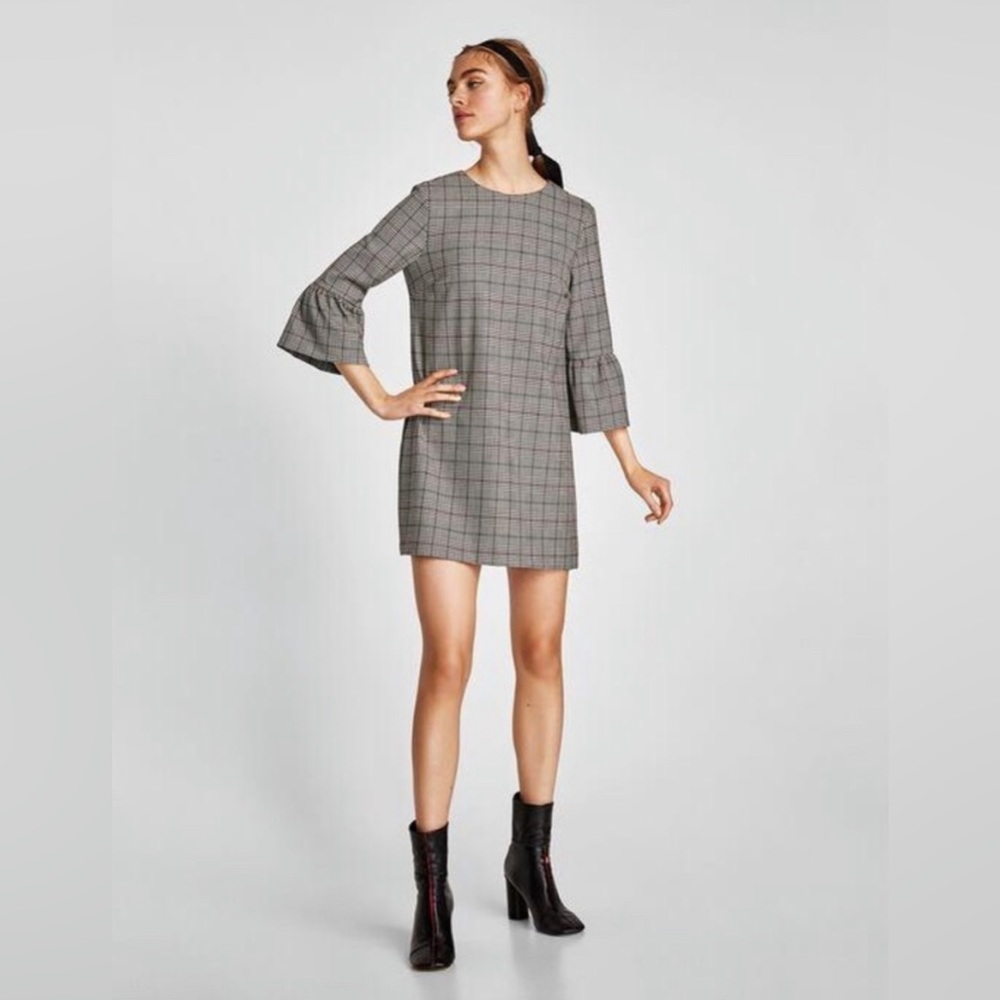 Zara Glen Plaid bell sleeve mini dress size XS